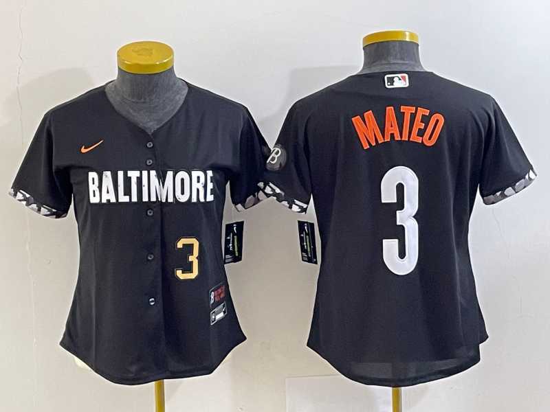 Youth Baltimore Orioles #3 Jorge Mateo Number Black 2023 City Connect Cool Base Stitched Jerseys